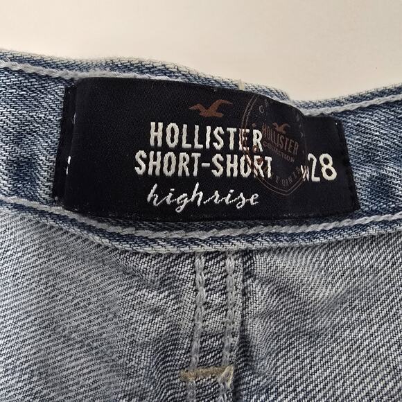 Hollister California Women's stretch Blue Denim Short Hi Rise Distressed size 28 - Picture 7 of 12